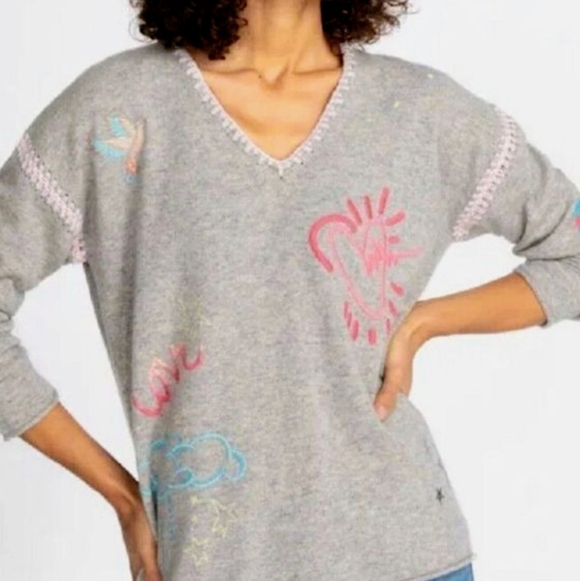 Johnny Was Sweaters - Johnny Was Antoinette Whipstitch Embroidered V Neck Cashmere Sweater Retail 458